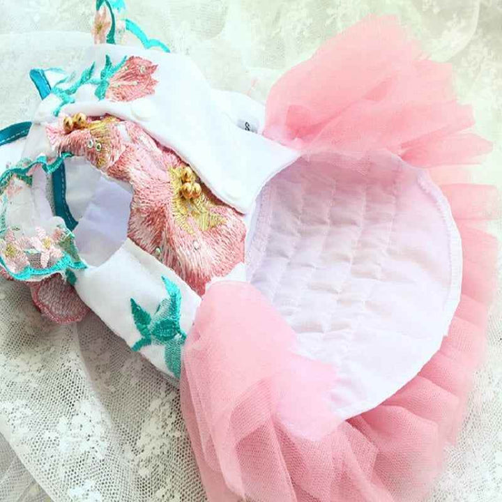 Handmade Dog Clothes Peony Pavilion Light Silk Embroidery Pet Dress - GiFTiFY