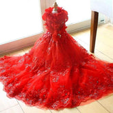 Handmade Luxury Pet Gown Red Lace Princess Dog Dress Weddings Special Occasions Photo Shoots Holiday Birthday - GiFTiFY