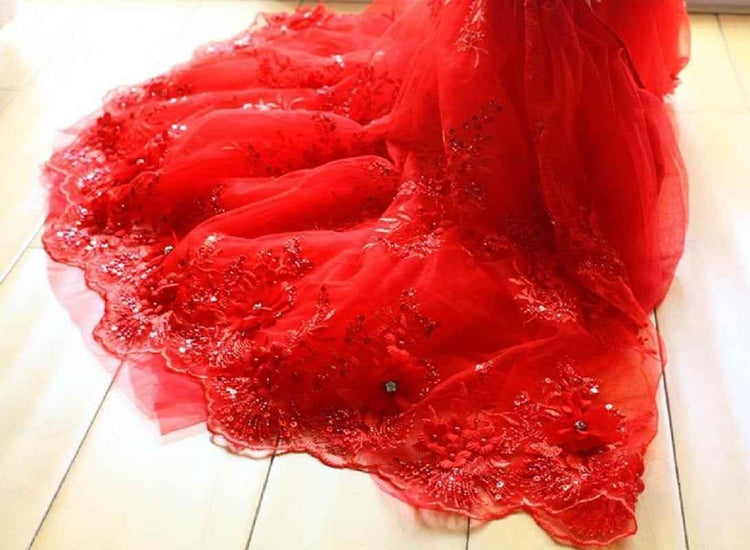 Handmade Luxury Pet Gown Red Lace Princess Dog Dress Weddings Special Occasions Photo Shoots Holiday Birthday - GiFTiFY