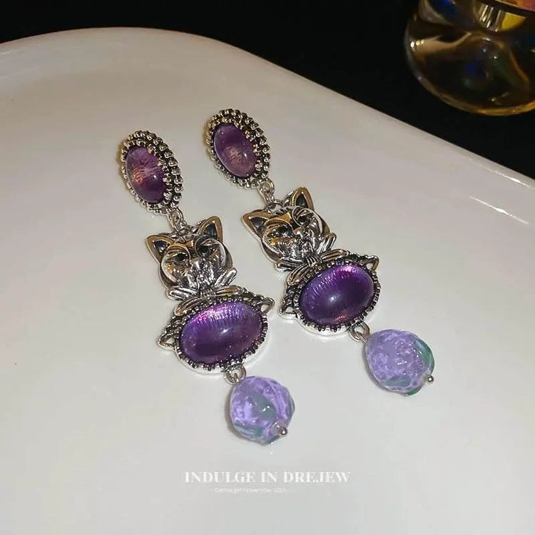 Vintage Purple Cat Earrings - Trendy 2025 Fashion - GiFTiFY