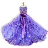 Handmade Luxury Pet Trailing Dress Dogs Cats Floral Embroidered Purple Gown - GiFTiFY