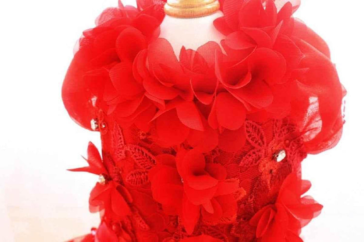 Handmade Luxury Pet Gown Red Lace Princess Dog Dress Weddings Special Occasions Photo Shoots Holiday Birthday - GiFTiFY