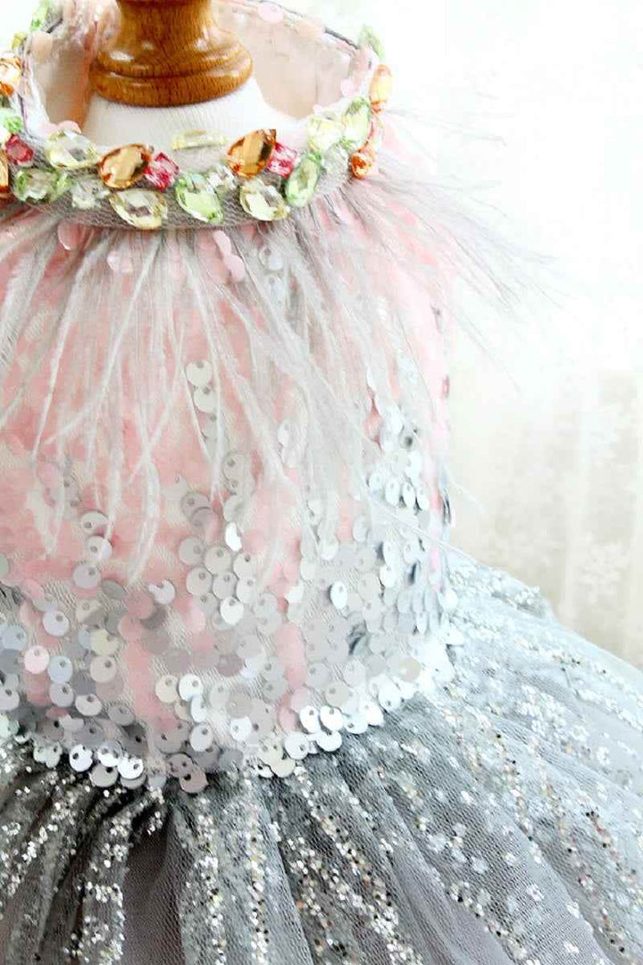 Handmade Glamorous Sequin Feather Pet Clothing Elegant Sparkling Dog Princess Dress - GiFTiFY