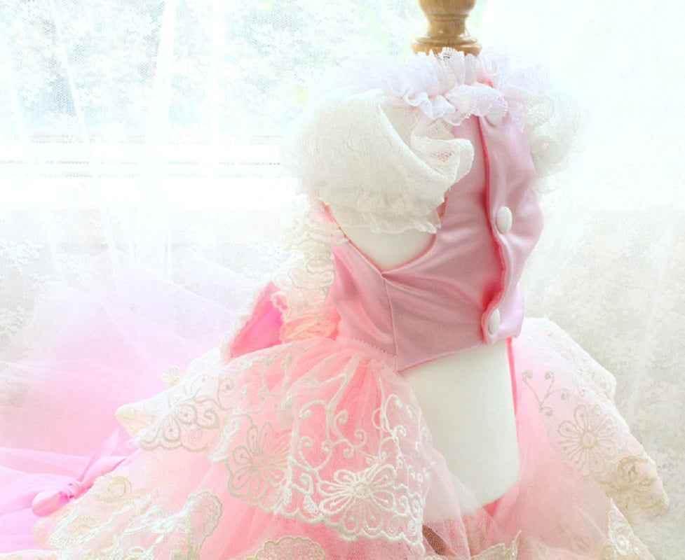 Elegant Pink Lace Dog Dress Trailing Handcrafted Princess Tutu Gown for Wedding Party - GiFTiFY