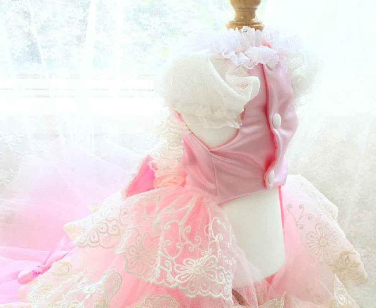 Elegant Pink Lace Dog Dress Trailing Handcrafted Princess Tutu Gown for Wedding Party - GiFTiFY