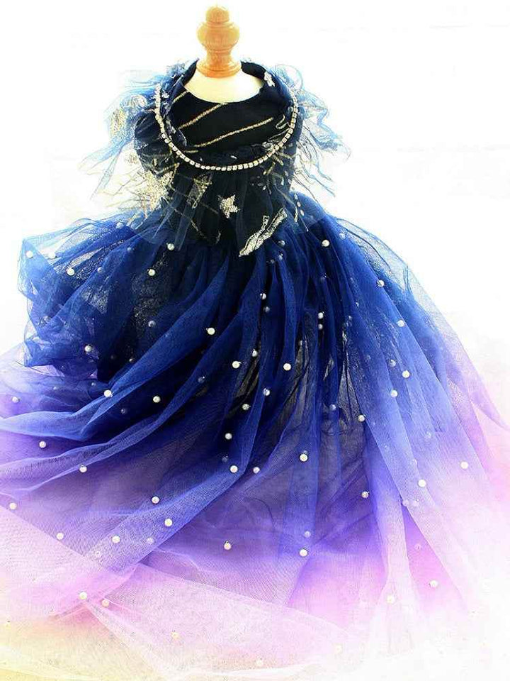 Handmade Elegant Gradient Pearl Dog Gown Luxurious Pet Princess Dress Tulle Trailing Dress - GiFTiFY