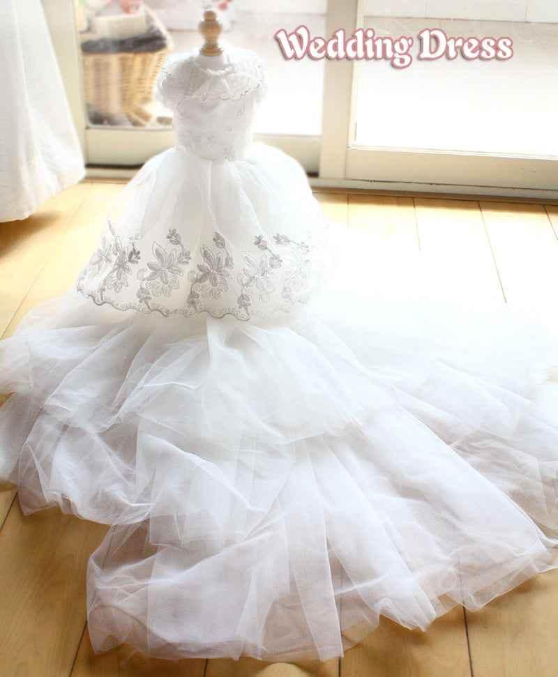Handmade Luxury White Pet Wedding Dress Dogs Cats Bridal Gown - GiFTiFY