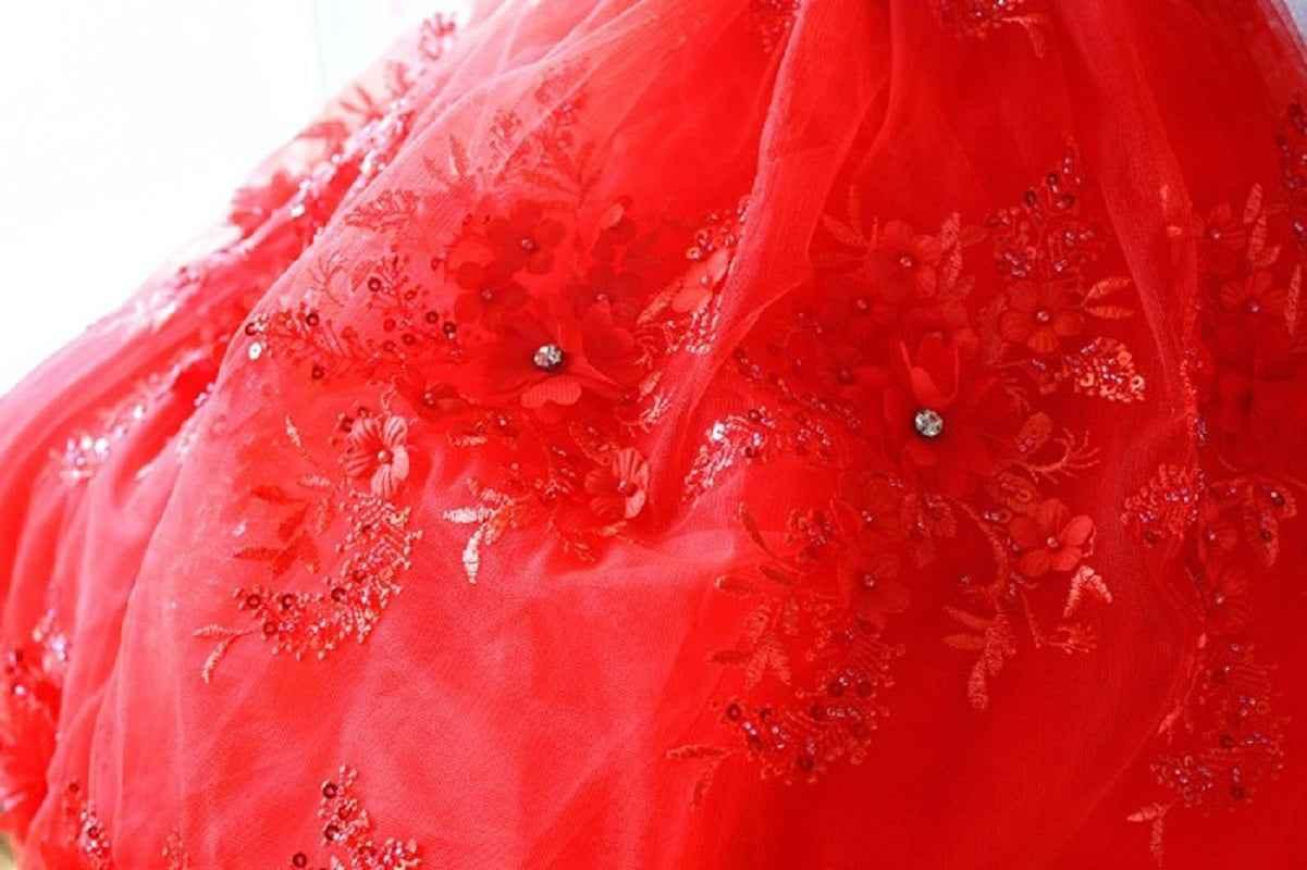 Handmade Luxury Pet Gown Red Lace Princess Dog Dress Weddings Special Occasions Photo Shoots Holiday Birthday - GiFTiFY