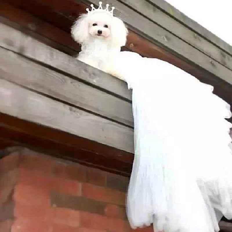 Handmade Luxury White Pet Wedding Dress Dogs Cats Bridal Gown - GiFTiFY