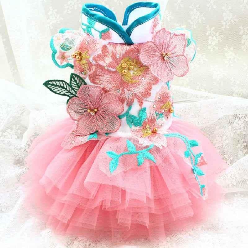 Handmade Dog Clothes Peony Pavilion Light Silk Embroidery Pet Dress - GiFTiFY