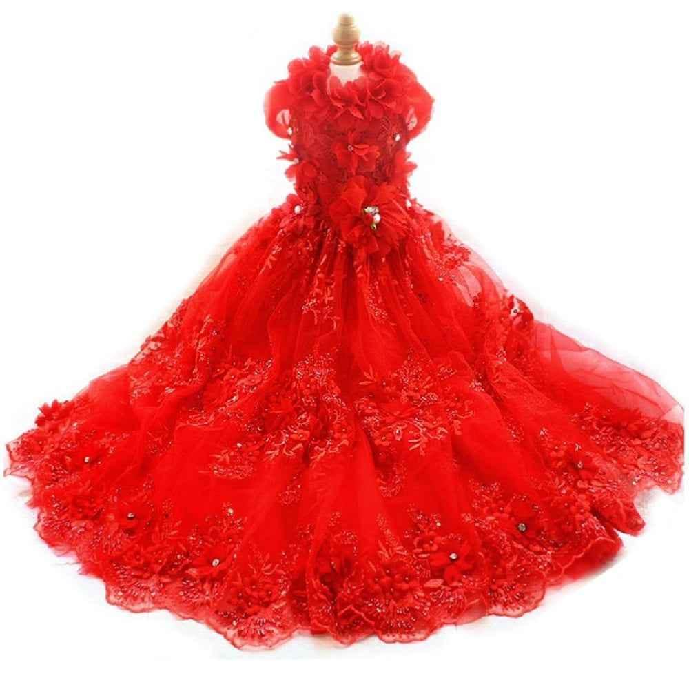 Handmade Luxury Pet Gown Red Lace Princess Dog Dress Weddings Special Occasions Photo Shoots Holiday Birthday - GiFTiFY