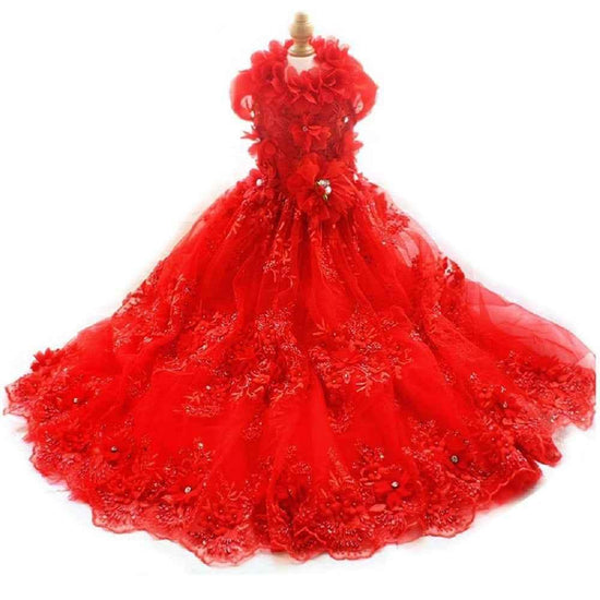 Handmade Luxury Pet Gown Red Lace Princess Dog Dress Weddings Special Occasions Photo Shoots Holiday Birthday - GiFTiFY
