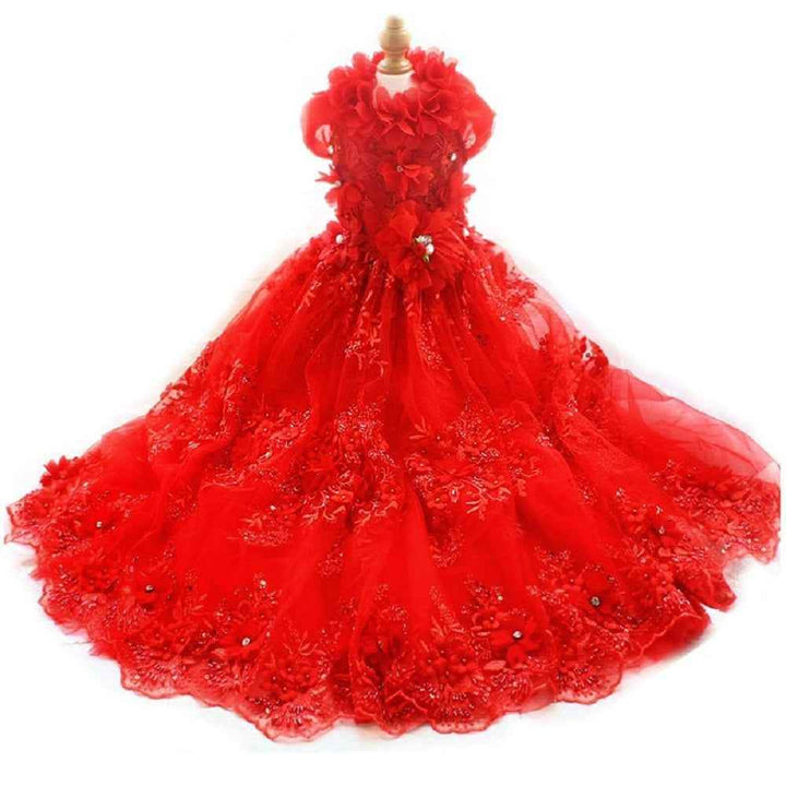 Handmade Luxury Pet Gown Red Lace Princess Dog Dress Weddings Special Occasions Photo Shoots Holiday Birthday - GiFTiFY