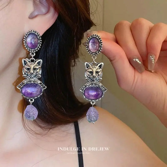 Vintage Purple Cat Earrings - Trendy 2025 Fashion - GiFTiFY