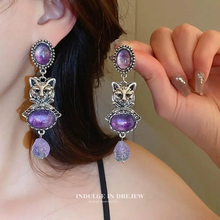 Vintage Purple Cat Earrings - Trendy 2025 Fashion - GiFTiFY