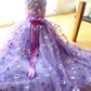 Handmade Luxury Pet Trailing Dress Dogs Cats Floral Embroidered Purple Gown