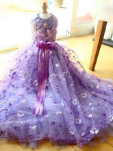 Handmade Luxury Pet Trailing Dress Dogs Cats Floral Embroidered Purple Gown - GiFTiFY