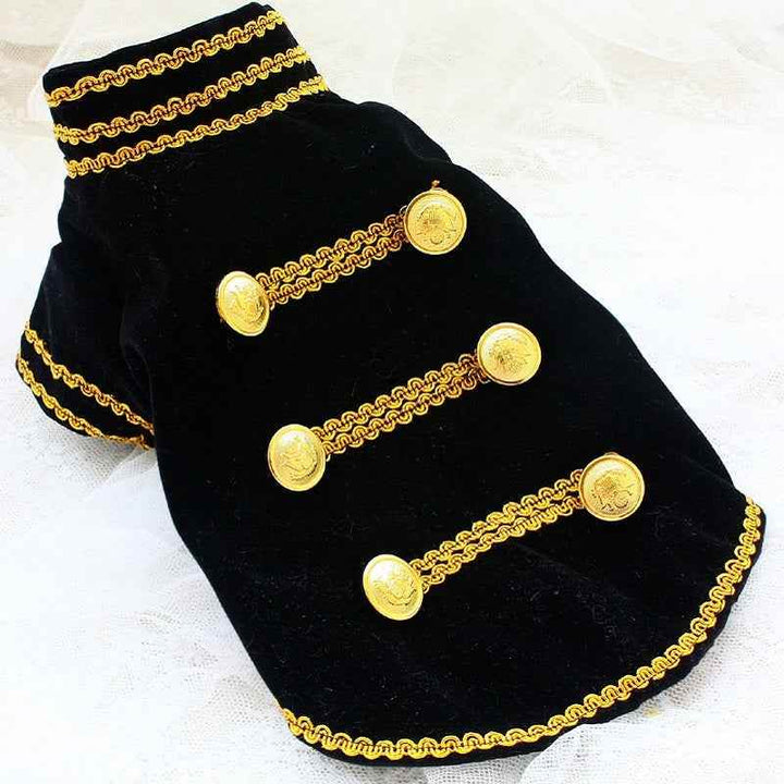 Handcrafted Velvet Dog Outfit with Gold Embroidery Double Breasted Buttons Vintage Pet Jacket - GiFTiFY