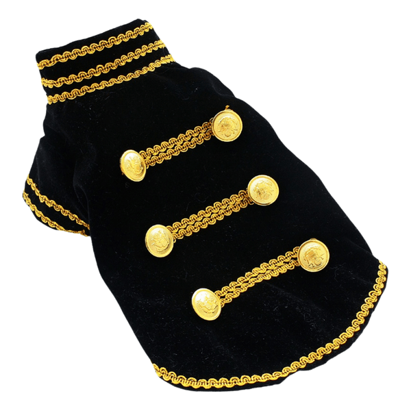 Handcrafted Velvet Dog Outfit with Gold Embroidery Double Breasted Buttons Vintage Pet Jacket - GiFTiFY