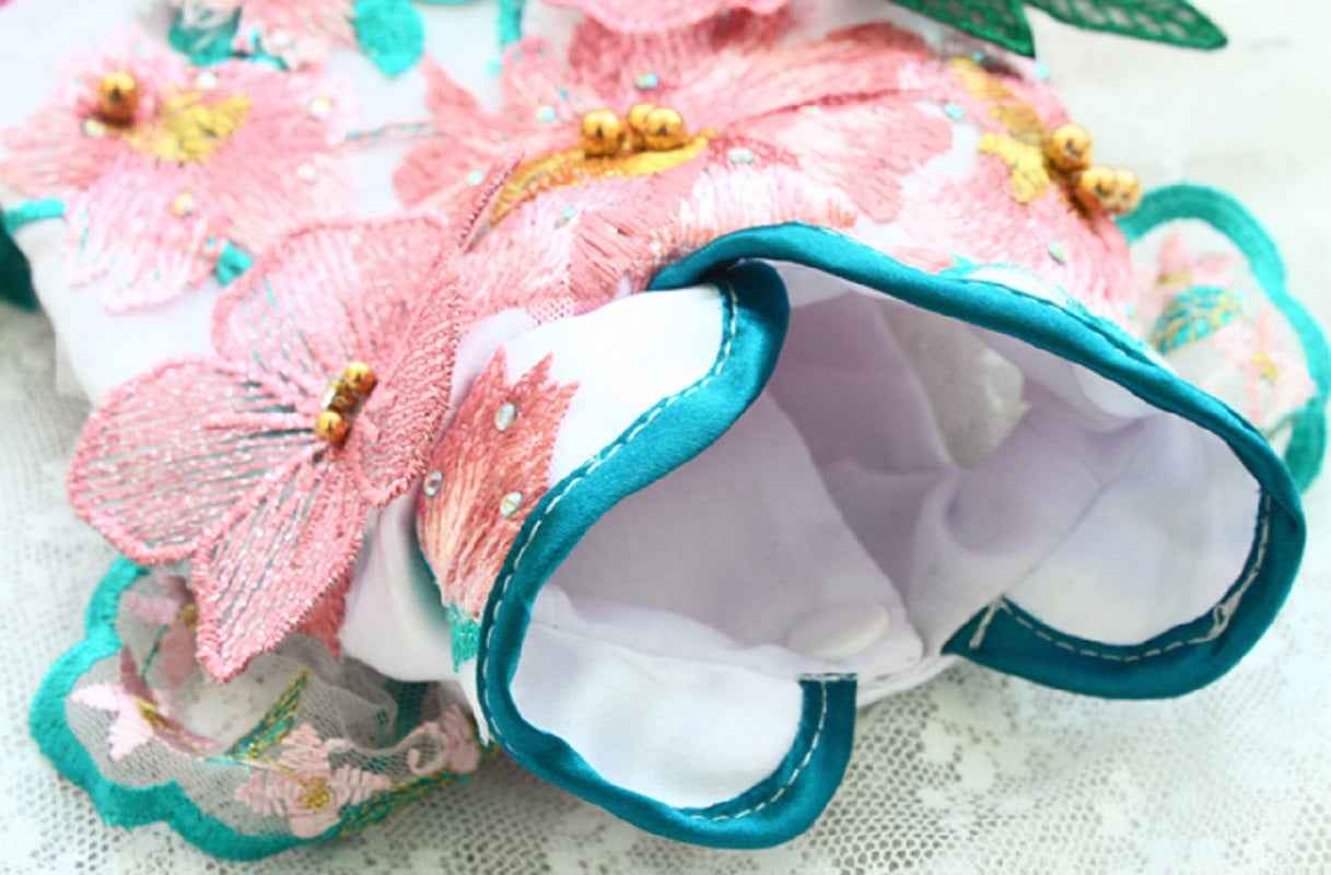 Handmade Dog Clothes Peony Pavilion Light Silk Embroidery Pet Dress
