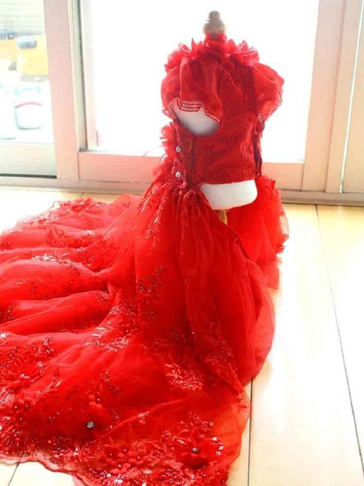 Handmade Luxury Pet Gown Red Lace Princess Dog Dress Weddings Special Occasions Photo Shoots Holiday Birthday - GiFTiFY