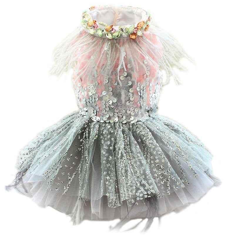 Handmade Glamorous Sequin Feather Pet Clothing Elegant Sparkling Dog Princess Dress - GiFTiFY
