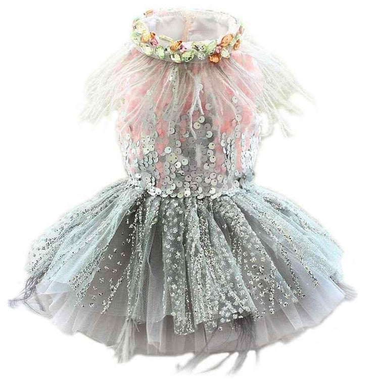 Handmade Glamorous Sequin Feather Pet Clothing Elegant Sparkling Dog Princess Dress - GiFTiFY