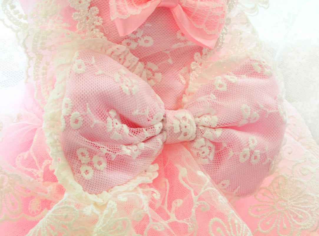 Elegant Pink Lace Dog Dress Trailing Handcrafted Princess Tutu Gown for Wedding Party
