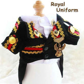 Handcrafted Royal Military Pet Suit Gold Trimmed Dog Outfit Jacket Suit Shirt Two-Piece Prince Uniform Badge - GiFTiFY
