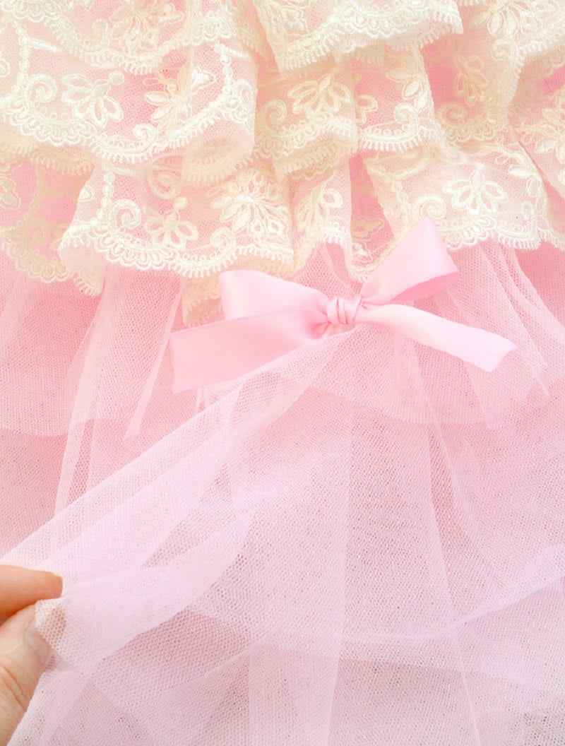 Elegant Pink Lace Dog Dress Trailing Handcrafted Princess Tutu Gown for Wedding Party