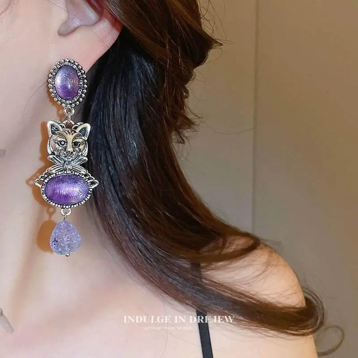 Vintage Purple Cat Earrings - Trendy 2025 Fashion - GiFTiFY