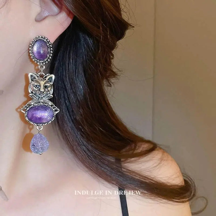 Vintage Purple Cat Earrings - Trendy 2025 Fashion - GiFTiFY
