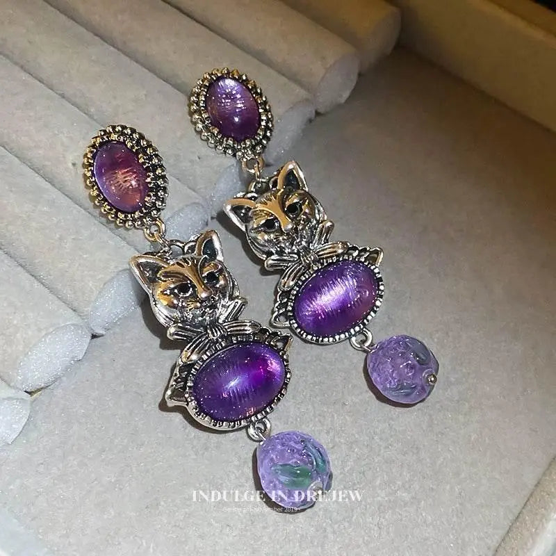Vintage Purple Cat Earrings - Trendy 2025 Fashion - GiFTiFY