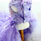 Handmade Luxury Pet Trailing Dress Dogs Cats Floral Embroidered Purple Gown