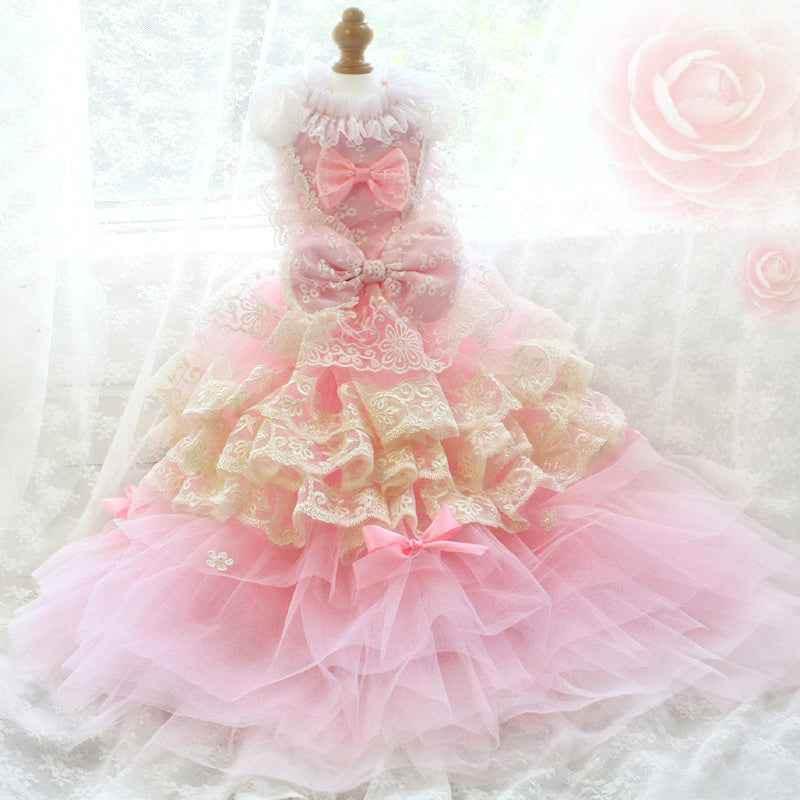 Elegant Pink Lace Dog Dress Trailing Handcrafted Princess Tutu Gown for Wedding Party - GiFTiFY