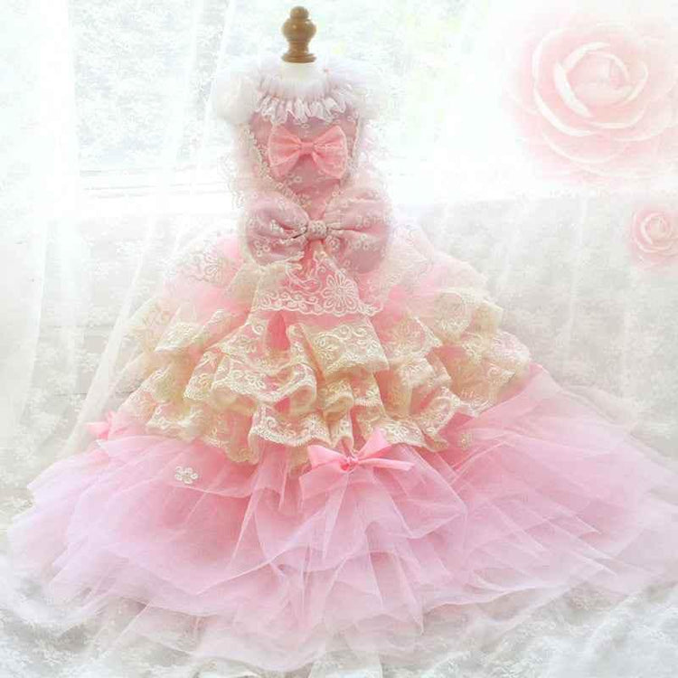 Elegant Pink Lace Dog Dress Trailing Handcrafted Princess Tutu Gown for Wedding Party - GiFTiFY