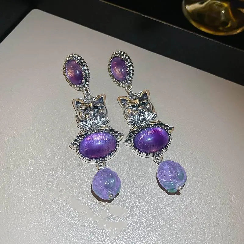 Vintage Purple Cat Earrings - Trendy 2025 Fashion - GiFTiFY