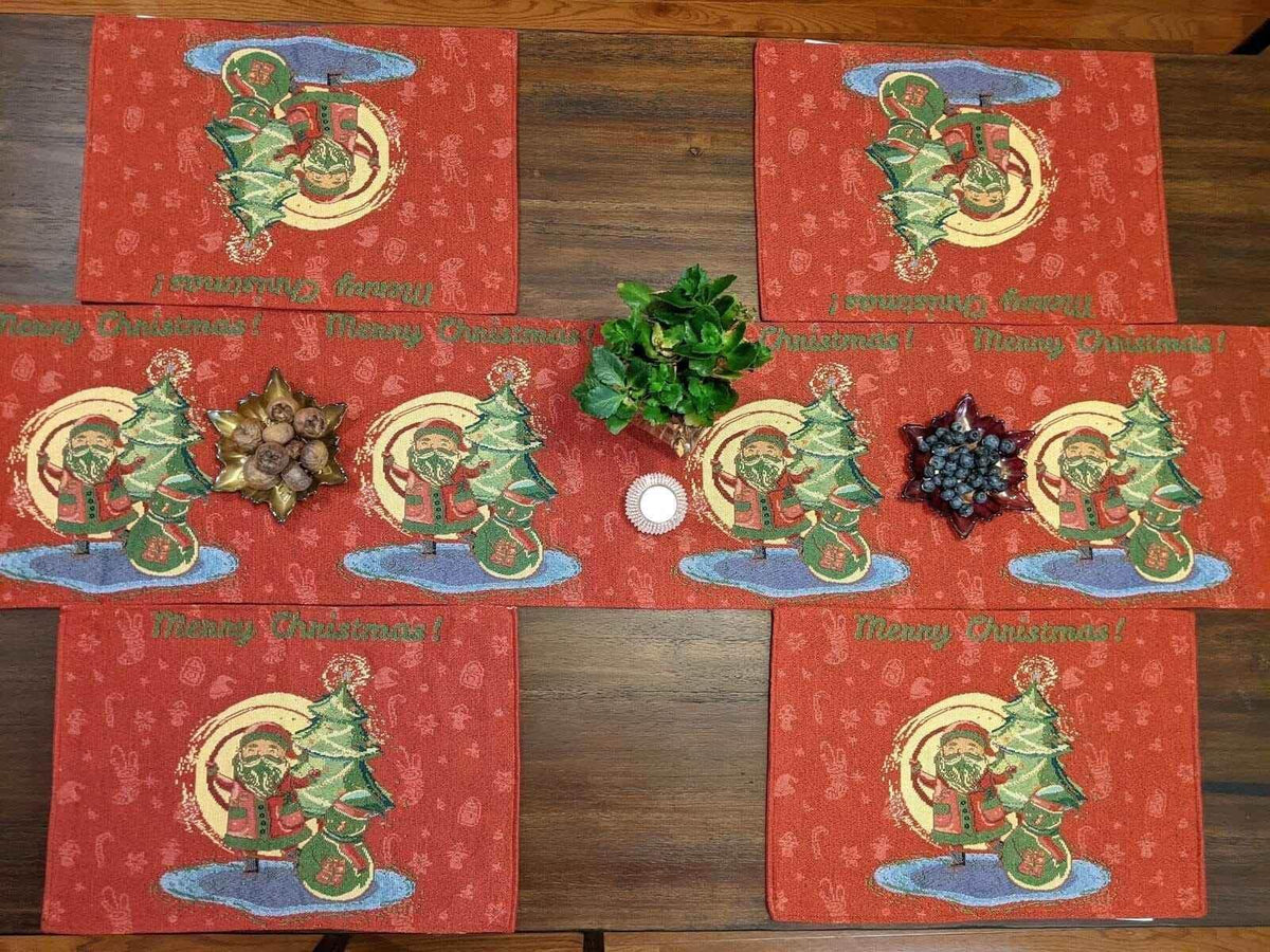 DaDa Bedding Set of 4-Pieces Red Santa Claus Christmas Tapestry Placemats 13” x 19” (17615) Placemat by DaDalogy Bedding Collection