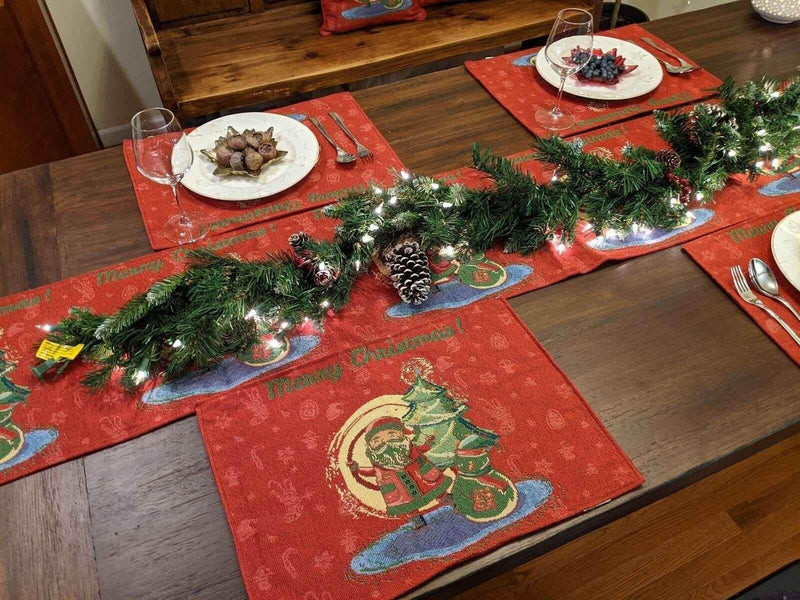 DaDa Bedding Set of 4-Pieces Red Santa Claus Christmas Tapestry Placemats 13” x 19” (17615) Placemat by DaDalogy Bedding Collection