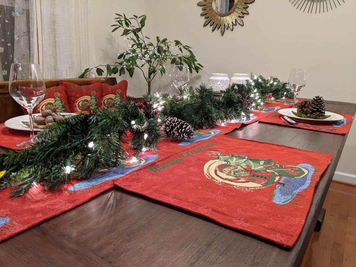 DaDa Bedding Set of 4-Pieces Red Santa Claus Christmas Tapestry Placemats 13” x 19” (17615) Placemat by DaDalogy Bedding Collection