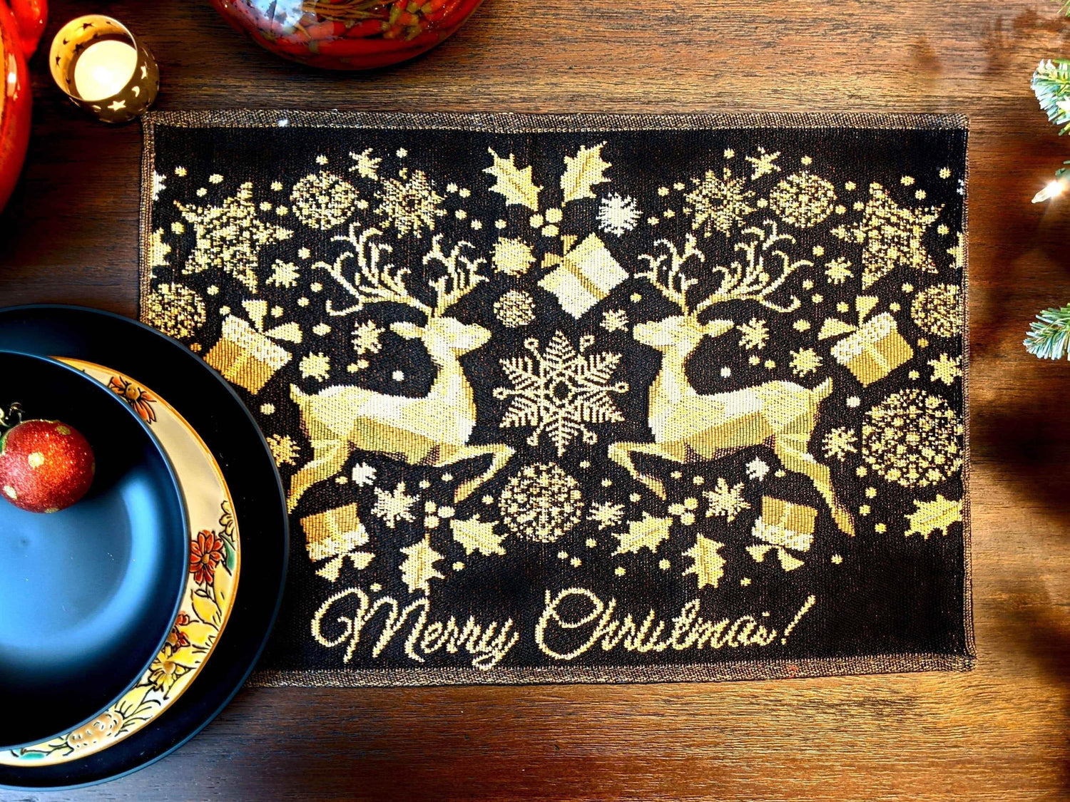 DaDa Bedding Set of 4-Pieces Magical Golden Reindeer Woven Tapestry Dining Table Placemats 13” x 19” - GiFTiFY