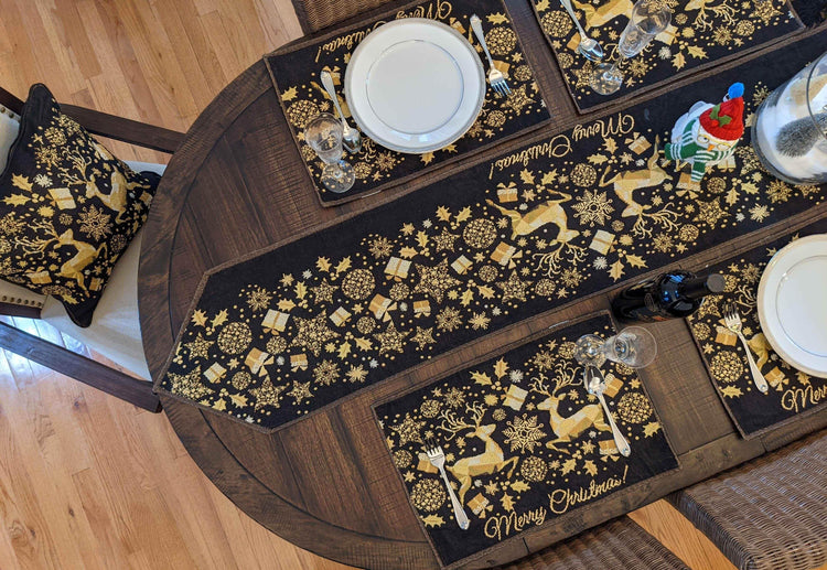 DaDa Bedding Set of 4-Pieces Magical Golden Reindeer Woven Tapestry Dining Table Placemats 13” x 19” - GiFTiFY