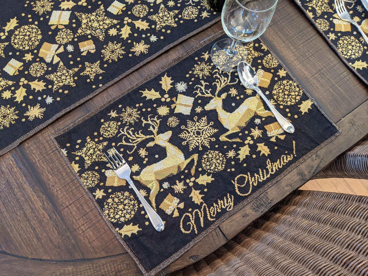DaDa Bedding Set of 4-Pieces Magical Golden Reindeer Woven Tapestry Dining Table Placemats 13” x 19” - GiFTiFY