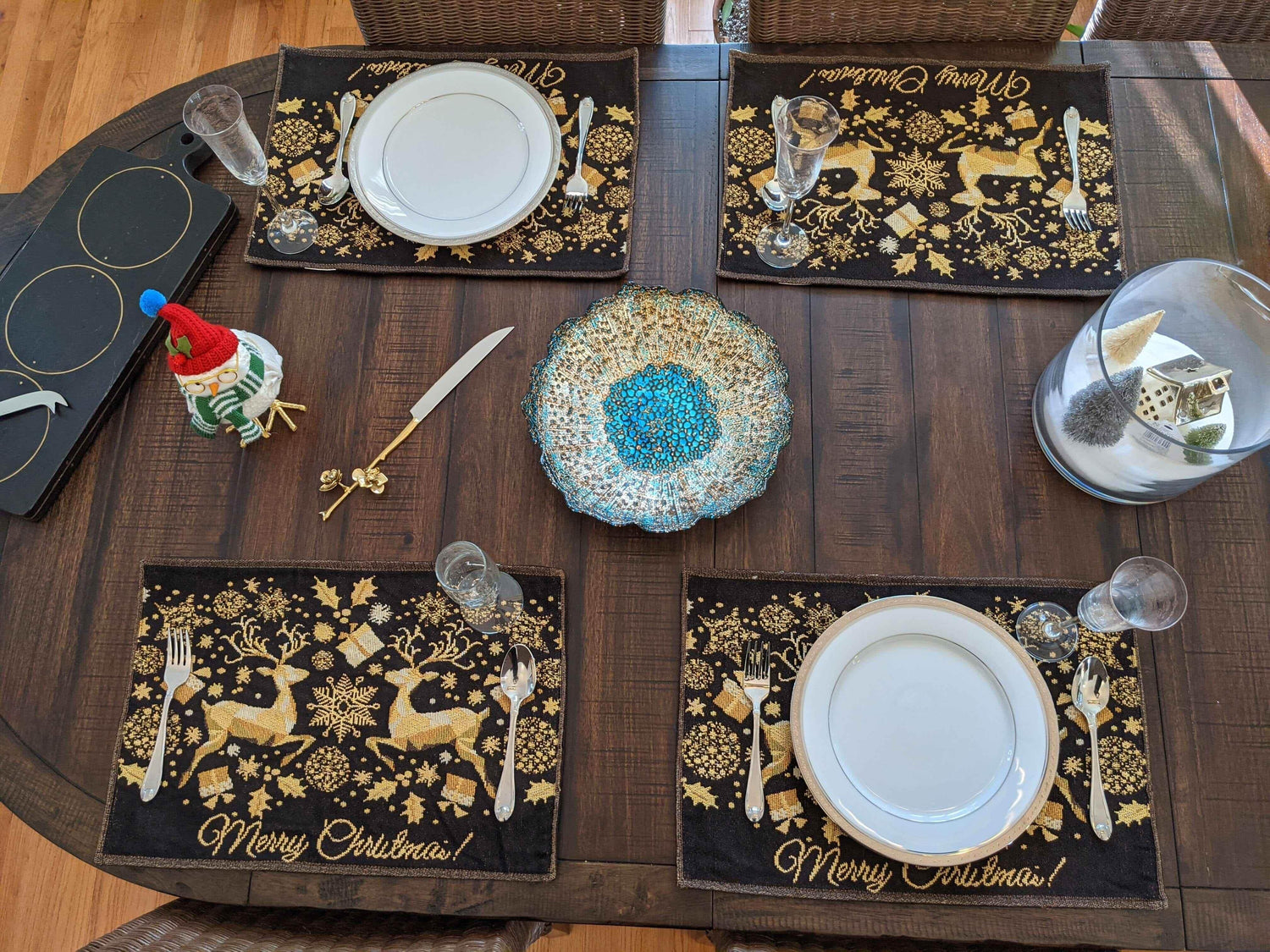 DaDa Bedding Set of 4-Pieces Magical Golden Reindeer Woven Tapestry Dining Table Placemats 13” x 19” - GiFTiFY