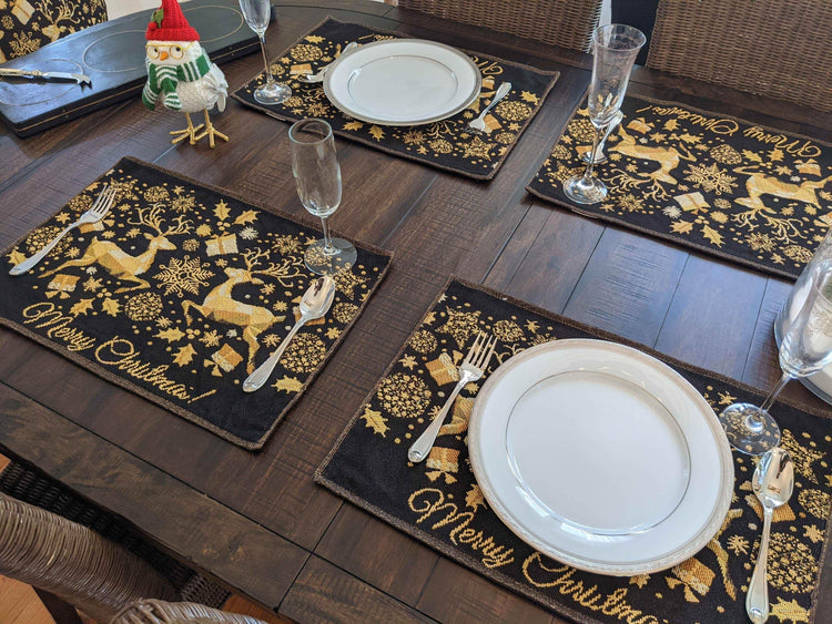 DaDa Bedding Set of 4-Pieces Magical Golden Reindeer Woven Tapestry Dining Table Placemats 13” x 19” - GiFTiFY