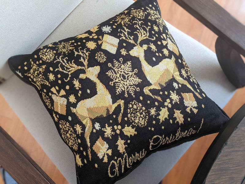 DaDa Bedding Magical Golden Reindeer Woven Tapestry Throw Pillow Covers 16" x 16" Throw Pillow Covers by DaDalogy Bedding Collection