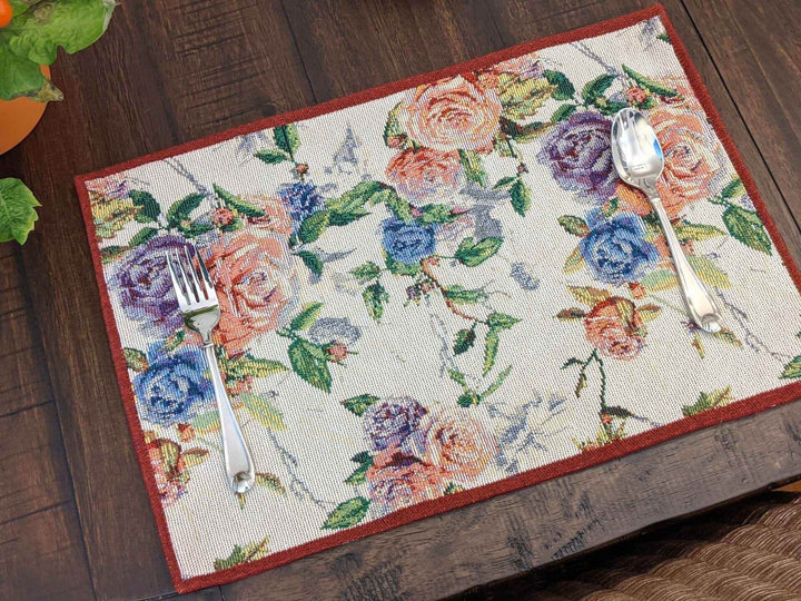 DaDa Bedding Set of 4-Pieces Vintage Romantic Roses Lovely Pink Floral Tapestry Placemats 13” x 19” (879) - GiFTiFY