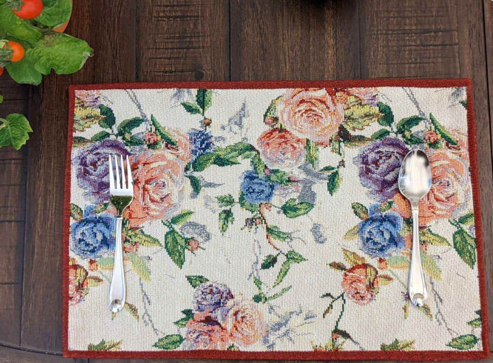 DaDa Bedding Set of 4-Pieces Vintage Romantic Roses Lovely Pink Floral Tapestry Placemats 13” x 19” (879) - GiFTiFY