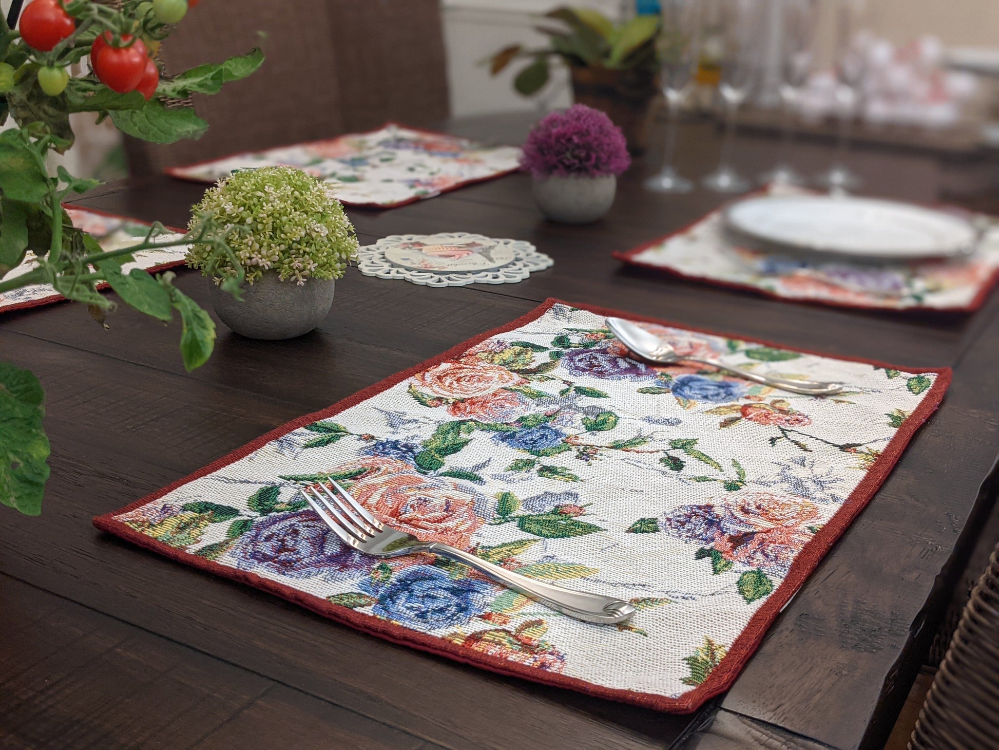 DaDa Bedding Set of 4-Pieces Vintage Romantic Roses Lovely Pink Floral Tapestry Placemats 13” x 19” (879) DaDalogy Bedding Collection