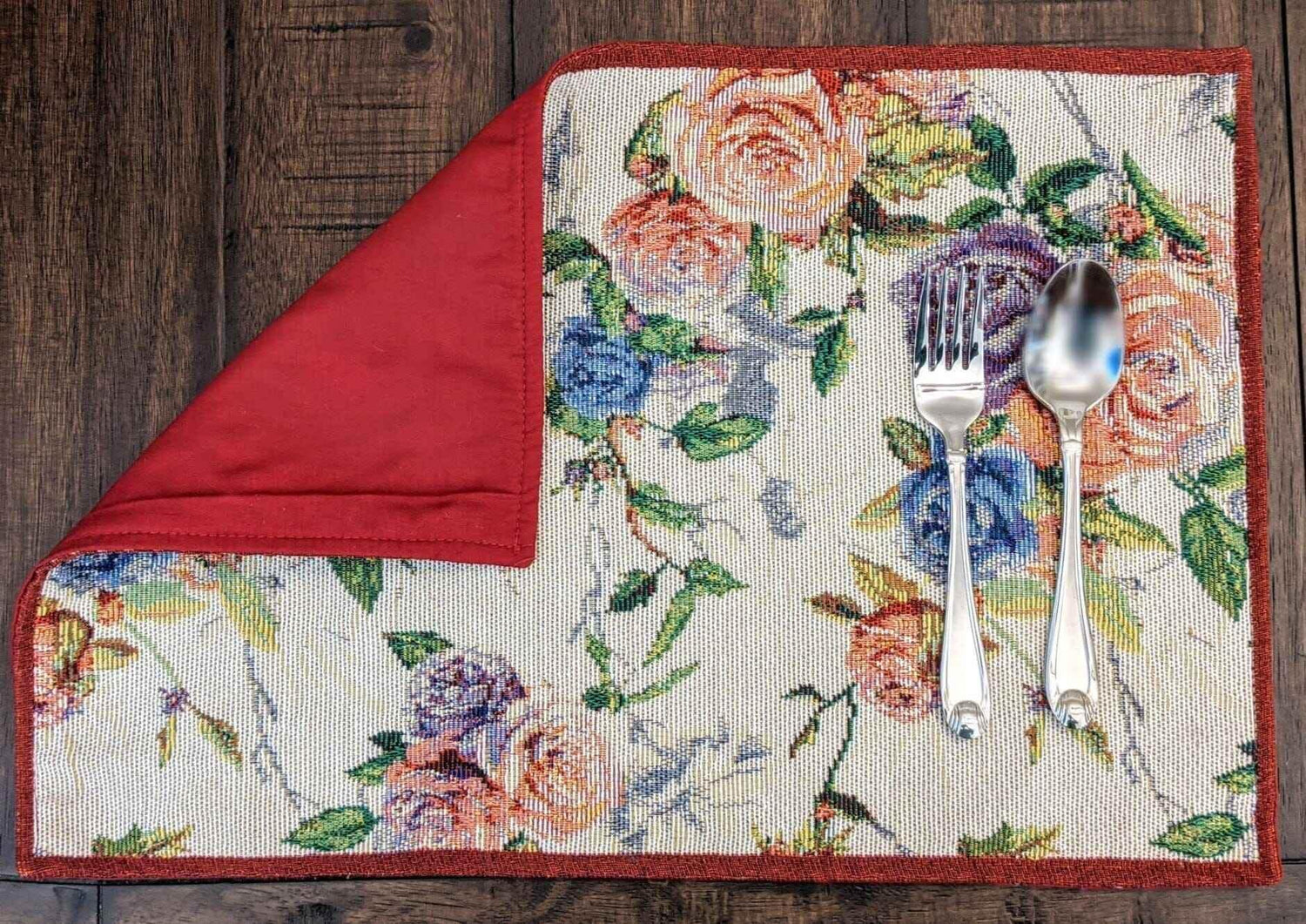 DaDa Bedding Set of 4-Pieces Vintage Romantic Roses Lovely Pink Floral Tapestry Placemats 13” x 19” (879) Placemat by DaDalogy Bedding Collection